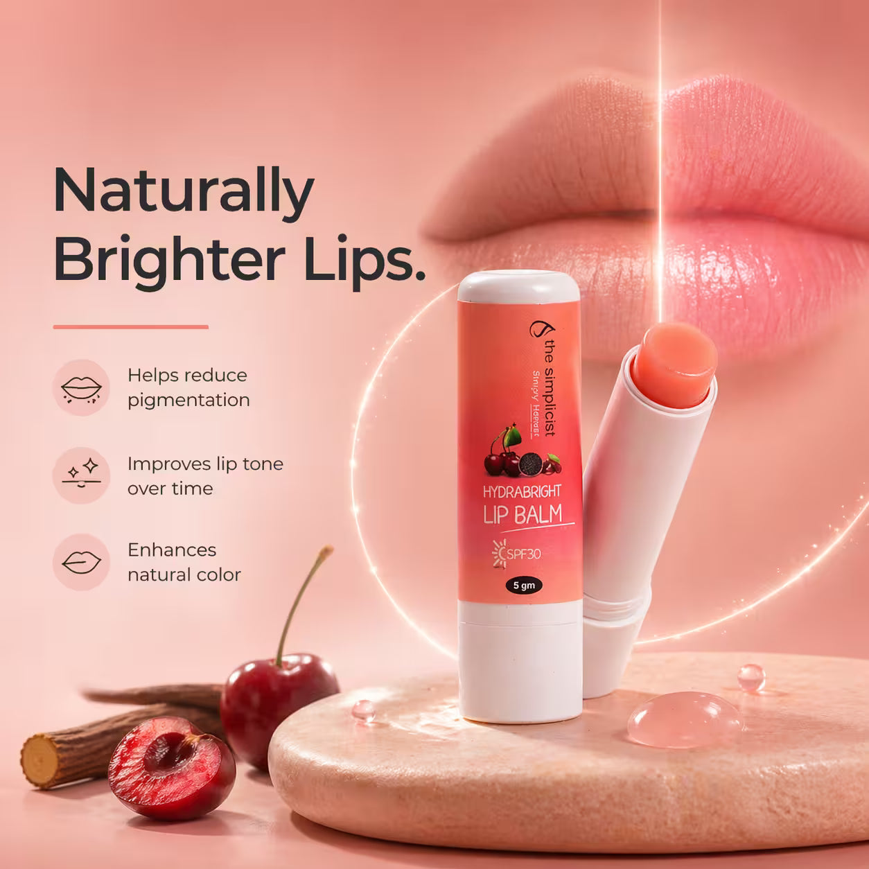Brightening lip balm for pigmented lips with natural glow and even tone
