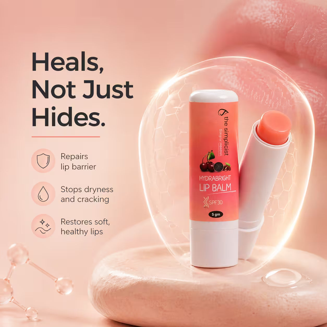 Healing lip balm that repairs dry cracked lips and improves lip texture