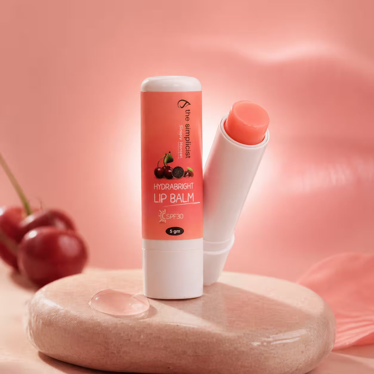 Hydrating cherry lip balm with SPF 30 for soft, nourished and protected lips